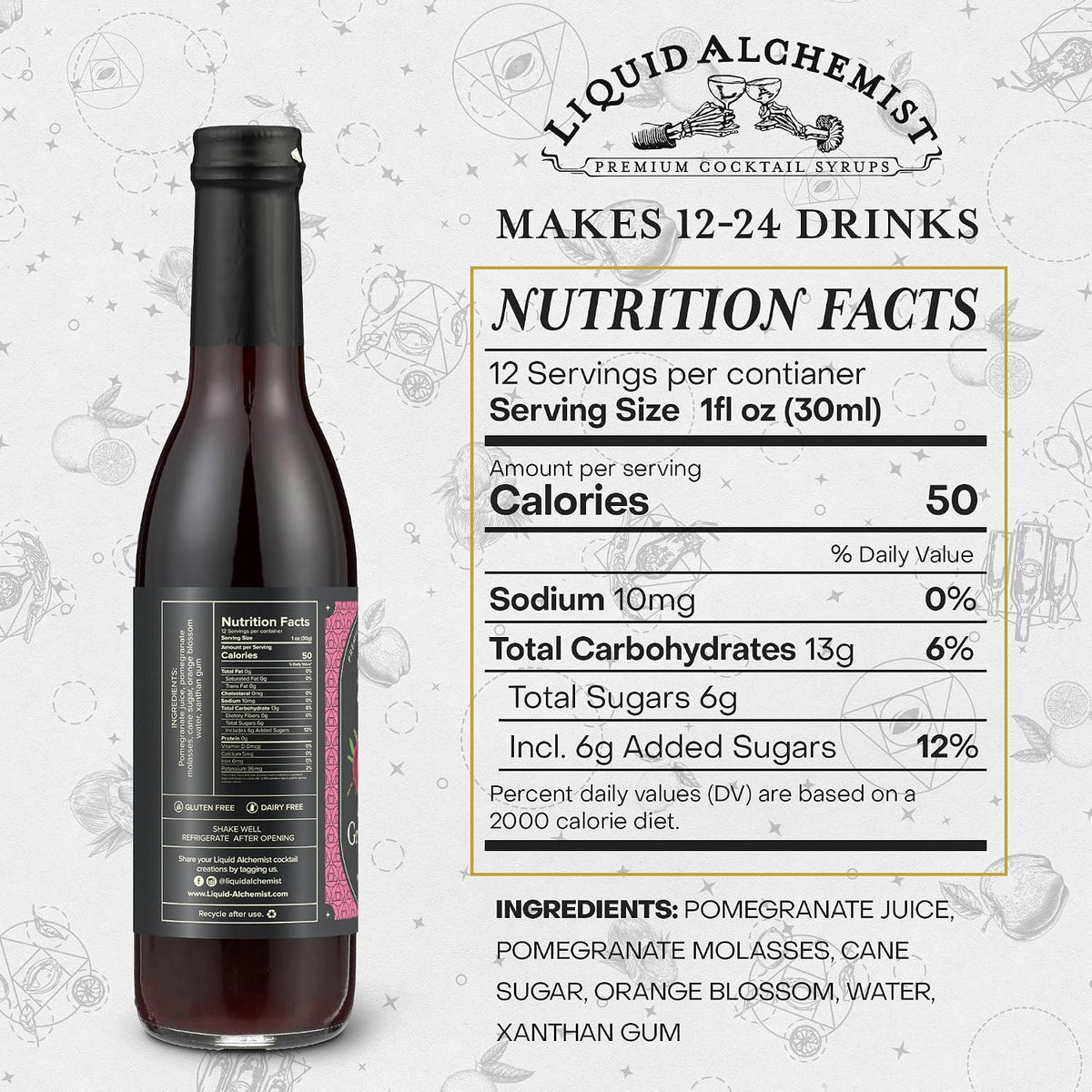 Liquid Alchemist Grenadine Syrup for Cocktails | Real Ingredients Make our Pomegranate Syrup for Drinks the Perfect Shirley Temple Mix | Small Batch, Non-GMO &amp; Vegan | 12.7 oz Drink Mixer, Pack of 1