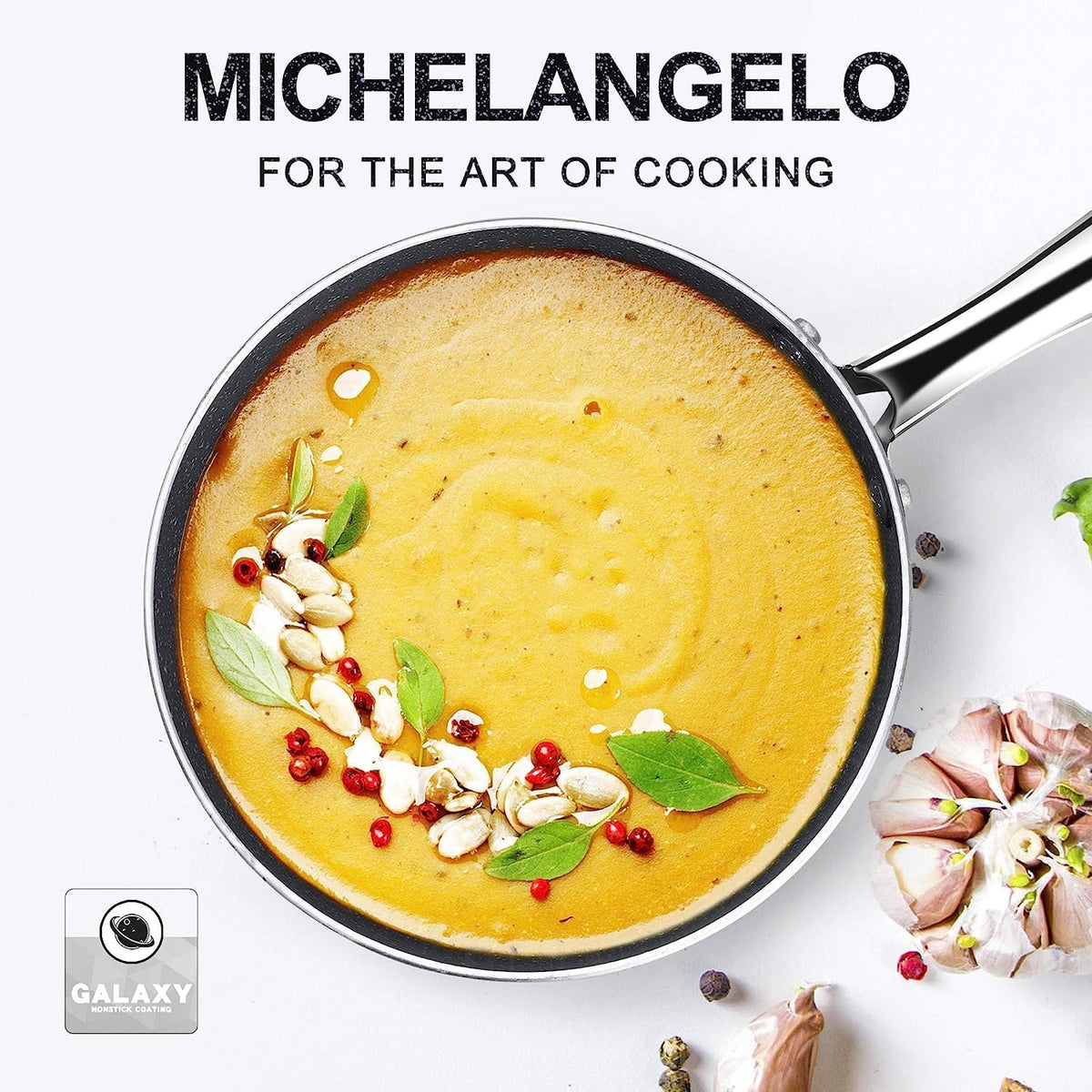 MICHELANGELO Sauce Pan with Lid, 1 Quart Saucepan with Lid Granite, Non Stick Sauce Pan with Stainless Steel Handle, 1 Qt Saucepan with Nonstick Coating, Grey