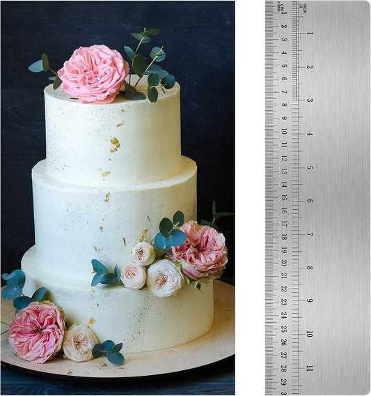 Nuenen 12 Inches Stainless Steel Cake Scraper with Scale Cake Edge Smoother Decorating Comb Baking Scraper Tool for Baking