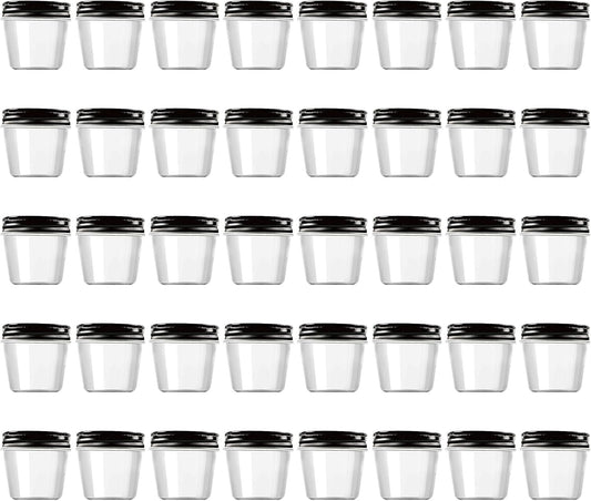 Novelinks 4 Ounce Plastic Jars with Black Lids - Refillable Round Clear Containers for Kitchen & Household Storage - BPA