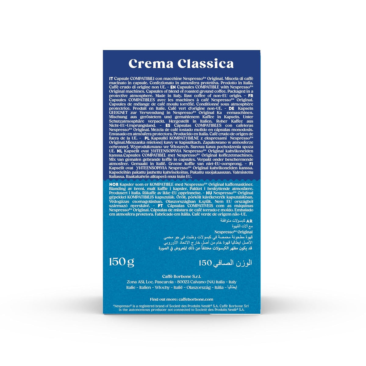 Caffè Borbone Crema Classica Aluminum Capsules Compatible with Nespresso Original Machines, Medium Roast, 50 Count