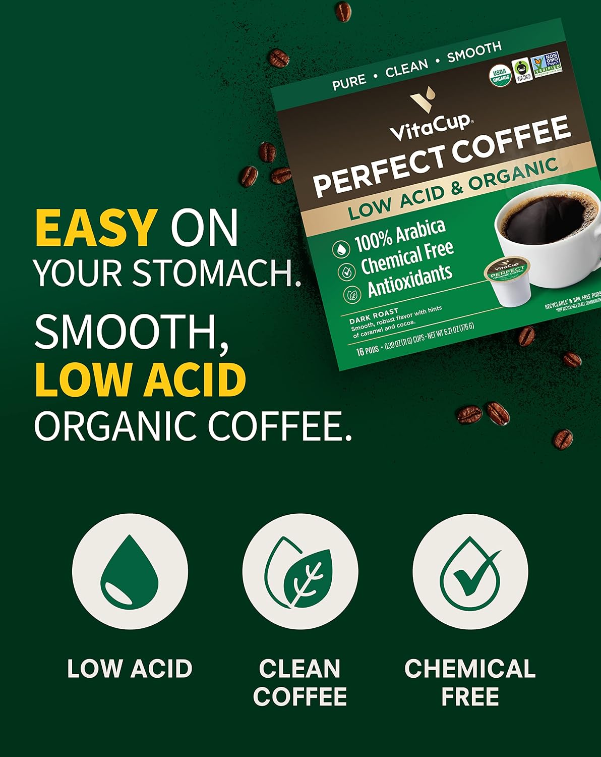 VitaCup Functiona Wellness Coffee Pods Variety Pack, 40ct | Dark Roast, Immunity, Chaga, MCT Oil