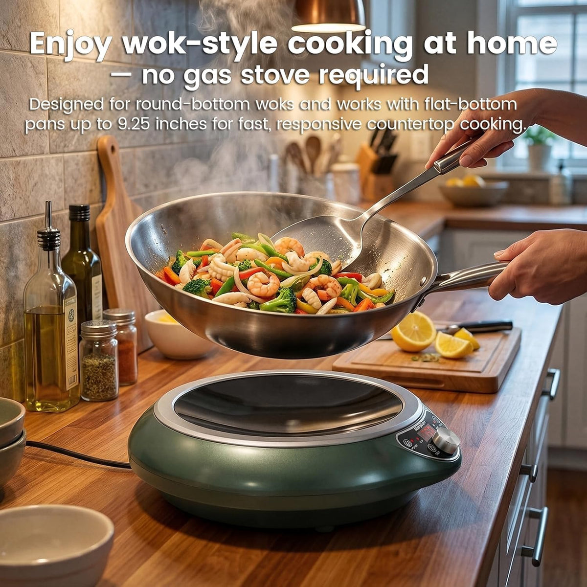 Induction Wok Cooktop Induction Burner 1700W/85V~120V Electric Wok Curved Surface Electronic Cooker Concave Stoves