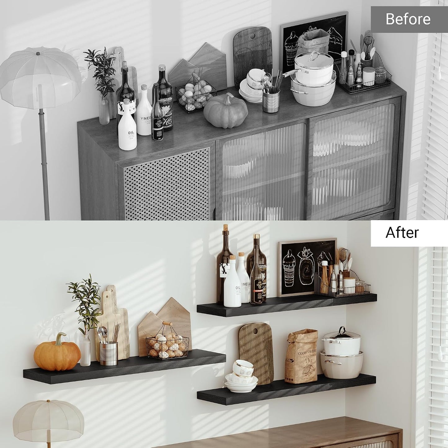 Vivelove Single Floating Shelves 48x10” Set of 1, Black