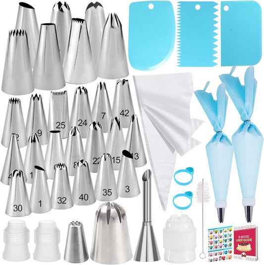 Piping Bags and Tips Set - 50Pcs Cake Decorating Supplies Kit with Icing Frosting Nozzles,Icing Scrapers,Reusable &