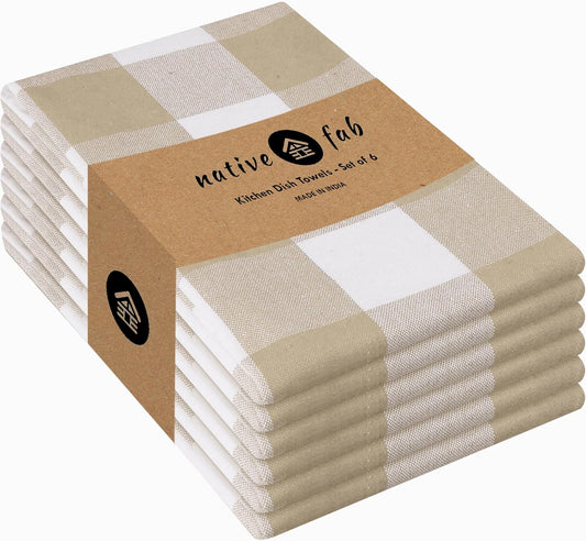 Native Fab 6 Pack Buffalo Check Kitchen Towels16 x26 - Cotton Dish Towels Washable - Absorbent Tea Towels