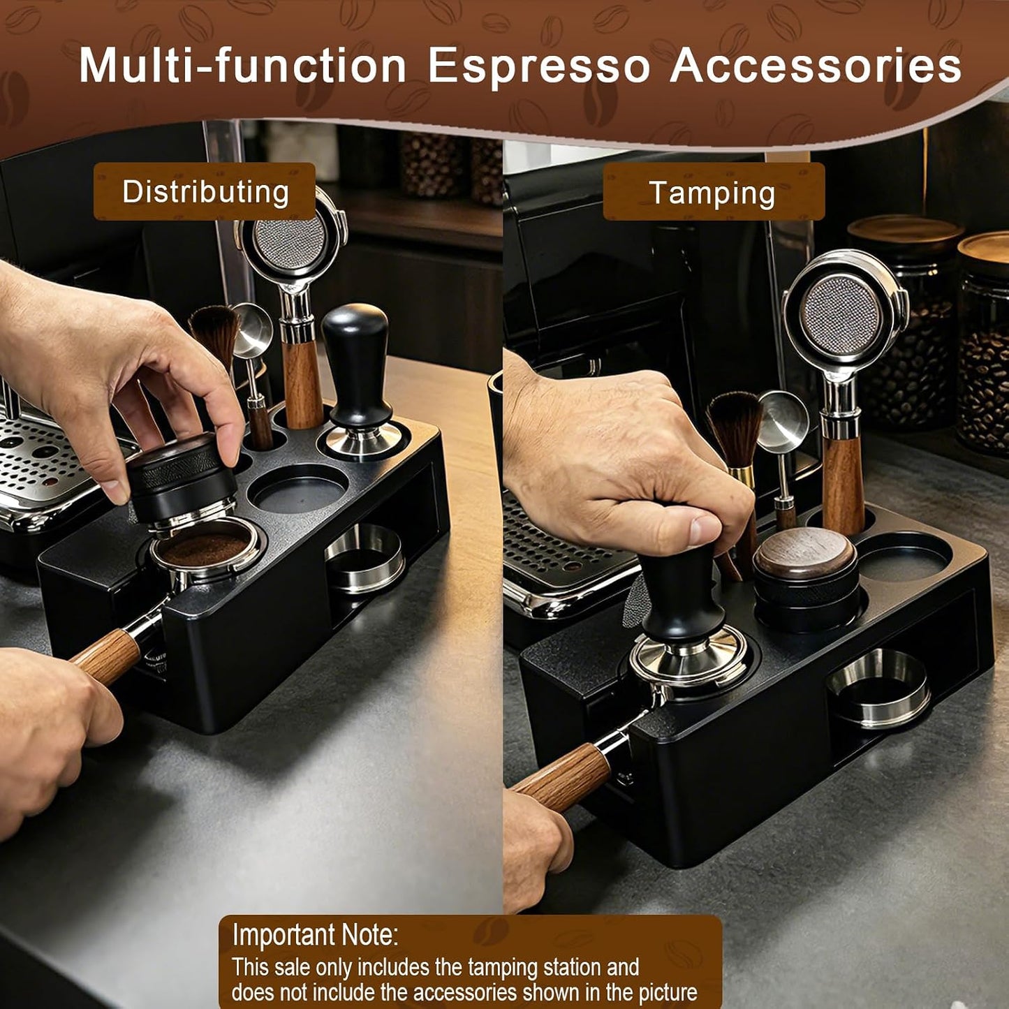 Upgraded Espresso Tamping Station,Espresso Accessories Organizer,Multi-Functional Coffee Accessories Tamper Station,Espresso Station Fit For Standard Portafilter (Black, 51-58mm)