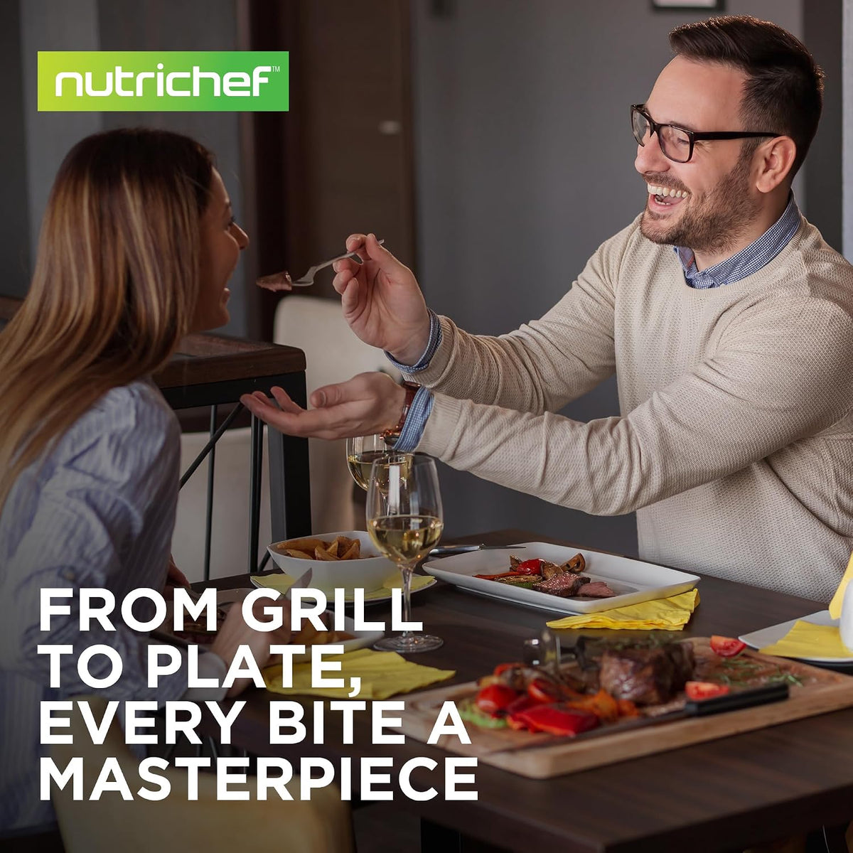 NutriChef Anodized Non-Stick Grill - Dishwasher Safe Nonstick Grill Pan Heavy Gauge Aluminum Body with Hard Anodized Surface for Even Heating, Max Temperature: 500° Fahrenheit (260° Celsius)
