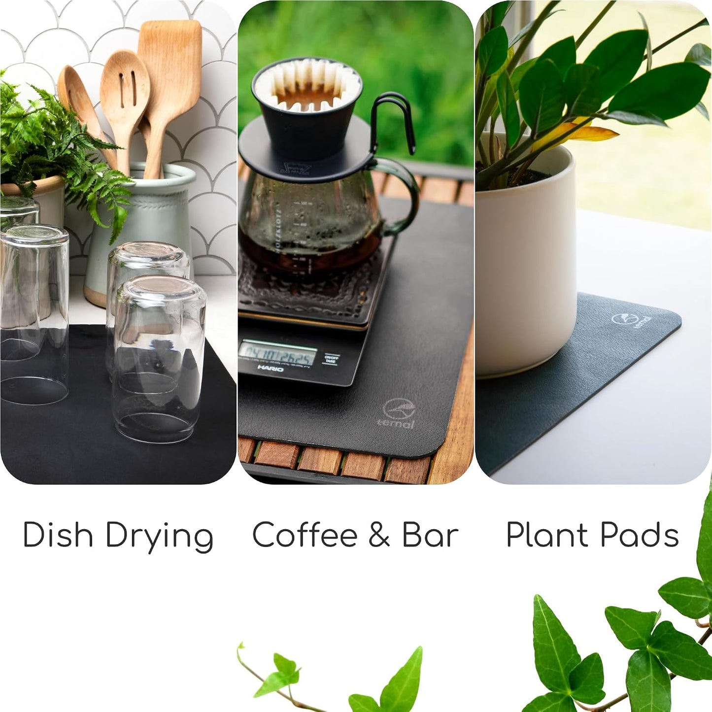 Ternal DripGuards Absorbent Counter Mat 2-Pack | Waterproof, Quick-Dry Coffee Bar Mat for Kitchen, Sink &amp; Drink Station | Non-Slip, Spill-Proof Protector for Water, Oil &amp; Syrup [3 x12in].