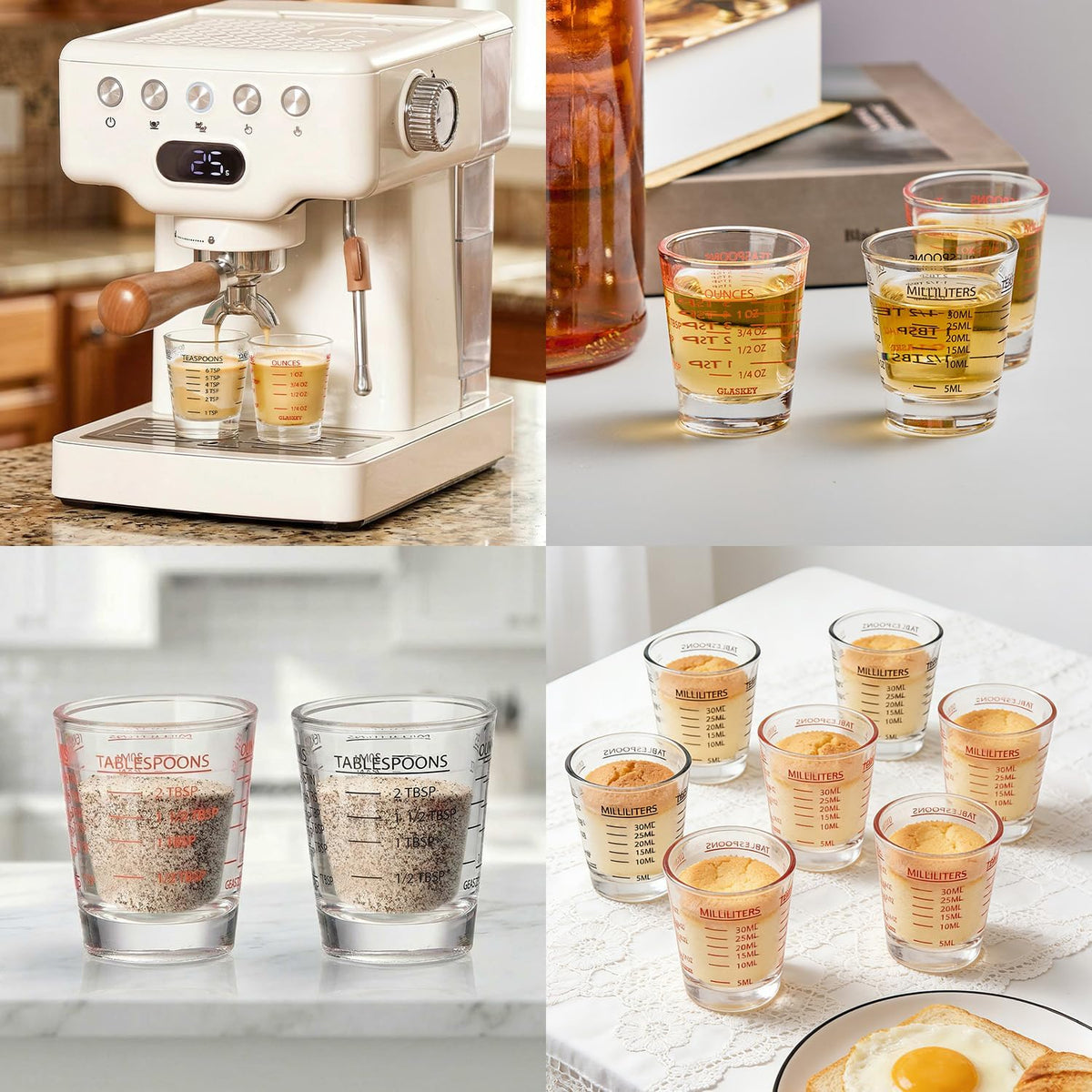 GLASKEY Shot Glasses Measuring Cup Set - 2 Pack Espresso Shot Glasses with Precise Measurement Marks,Heavy Duty Glass,Dishwasher Safe,Perfect for Coffee,Cocktails and Kitchen Use (Black &amp; Red)