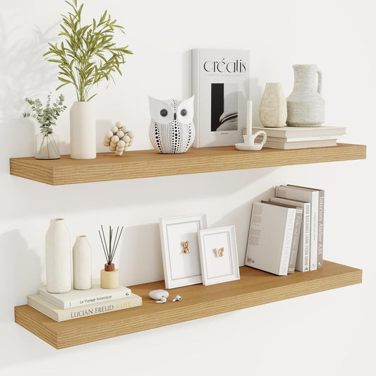 Fun Memories 40 Inch Deep Floating Shelves for Wall, 2 Pack of Wall Mounted Wood Shelves with Invisible Brackets for