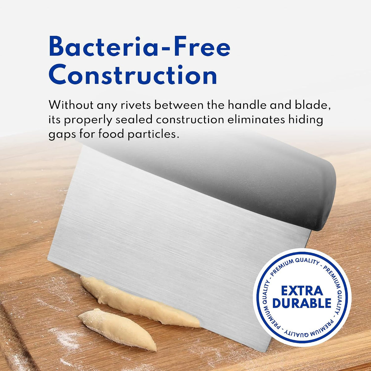 New Star Foodservice Bakery-Grade Stainless Steel Dough Scraper with Black Plastic Handle, 6 x 3 Inch Bench Scraper, Pastry Cutter, Dough Divider, Baking Prep Tool
