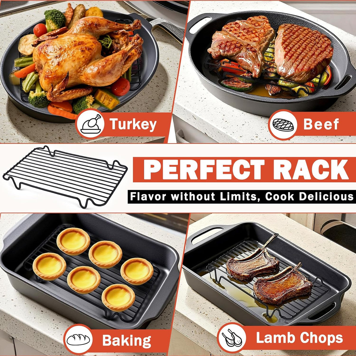 Nonstick Roasting Rack, Heavy-Duty Fit for Turkey Roasting Pan 12"x 7.5"