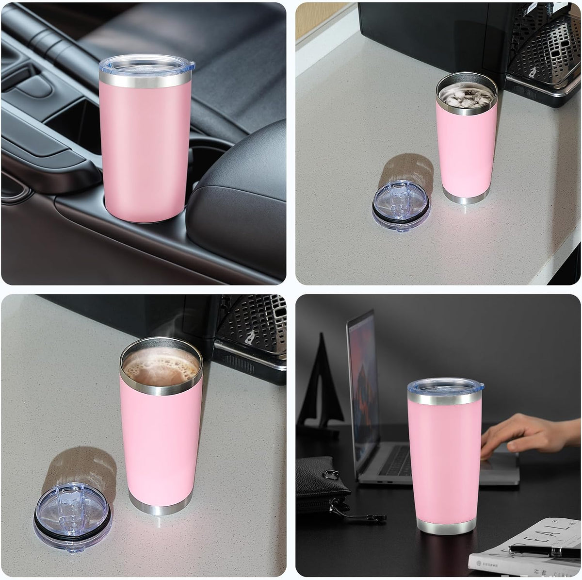 OMTech 20oz Tumbler Bulk, 6 pcs Stainless Steel Insulated Mug, Pink | with Lid &amp; Straw | Double Wall Vacuum | for Hot &amp; Cold Drinks | Travel Coffee Mug | for Laser Engravers
