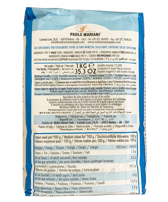 Paolo Mariani Italian Soft Wheat Type 0 Flour for Pizza and Bread 2.2 Lbs