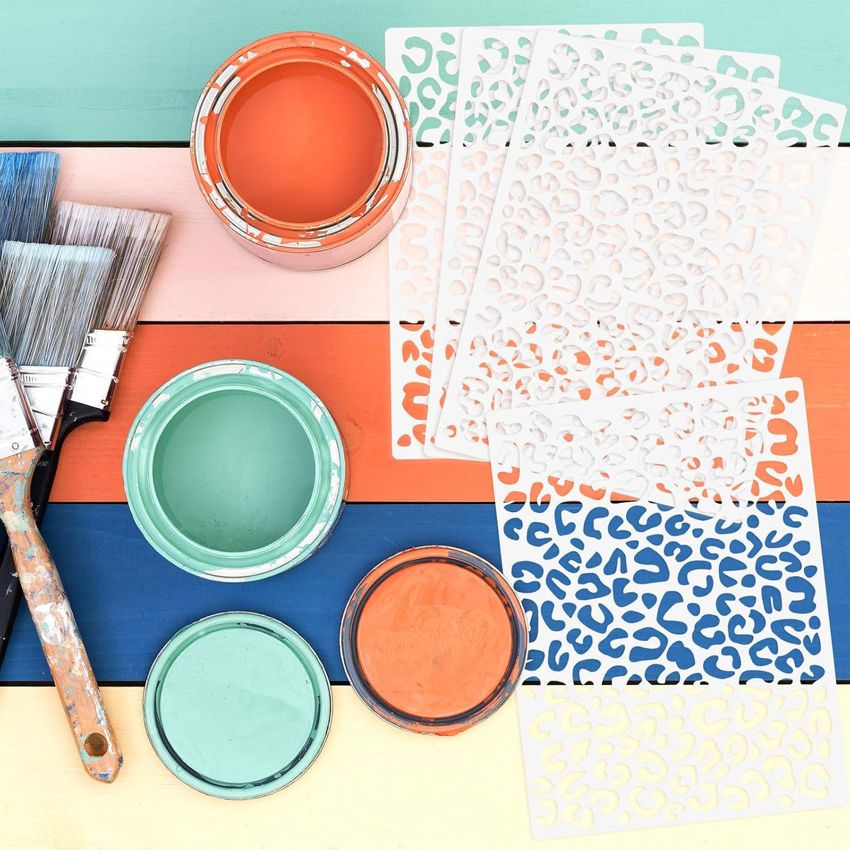 Zonon 4 Pieces Leopard Cheetah Print Paint Stencil,5.9 x 8.3 Inch | Reusable on Fabric Wall Furniture Floor, Animal Skin Pattern for DIY Cake Tracing Scrapbooking, Durable Plastic Templates
