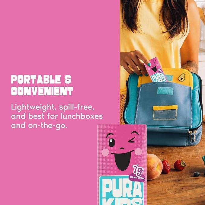 PURA Kids Box | Mixed Berry Fruit Extract Infused Drink for kids | 7g Of Pure Cane Sugar | Non-GMO | Vegan, No Artificial Sweeteners | Best Lunchbox Beverage with Paper Straw | 6.76 fl oz (200ml), Pack of 24