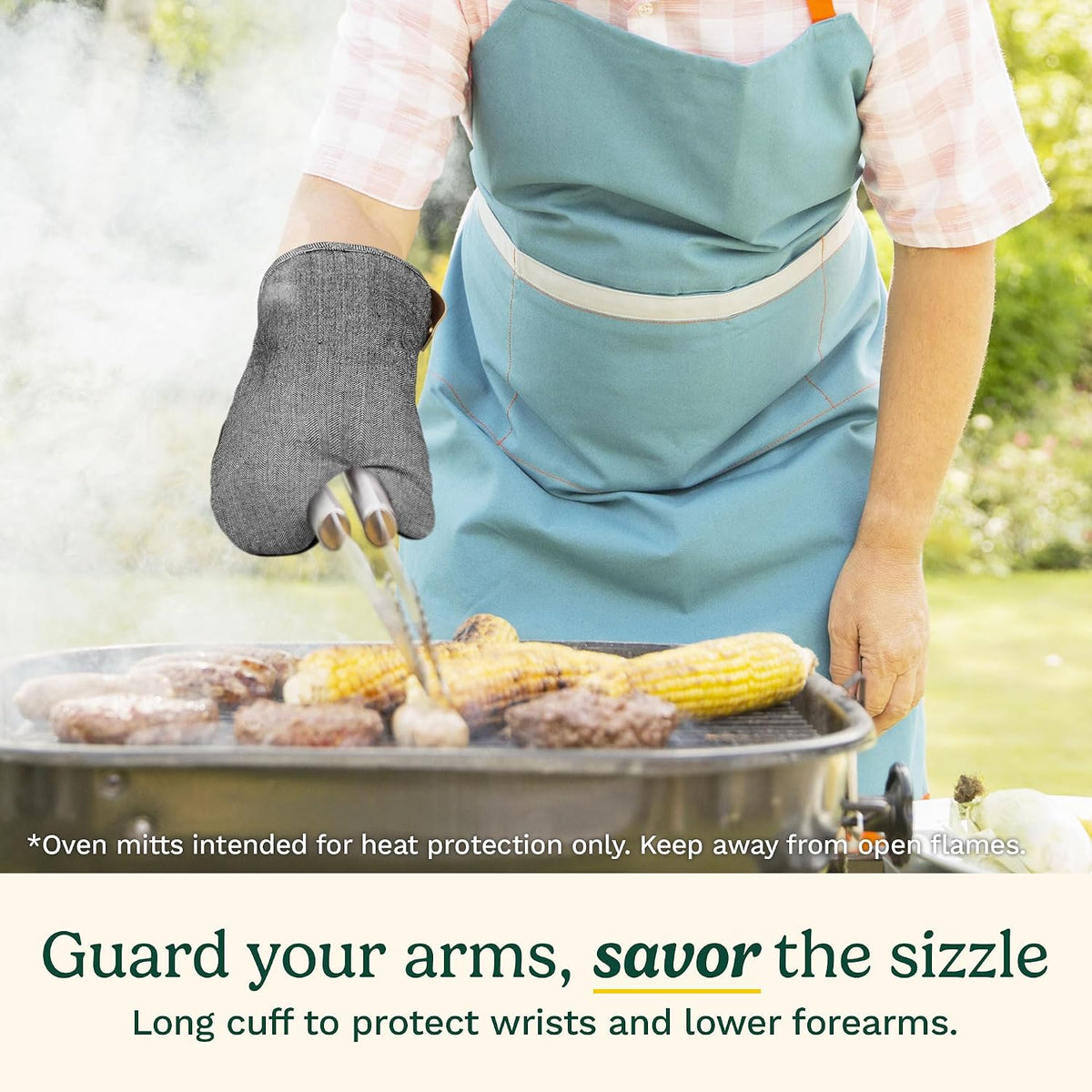 Cuisinart Heritage Kitchen Oven Mitts, Heat-Resistant, 2-Pack, 7"x13" | Non-slip neoprene palm grips up to 350°F, long cuff shields forearms, hang loop for storage, handles cast iron and grilling