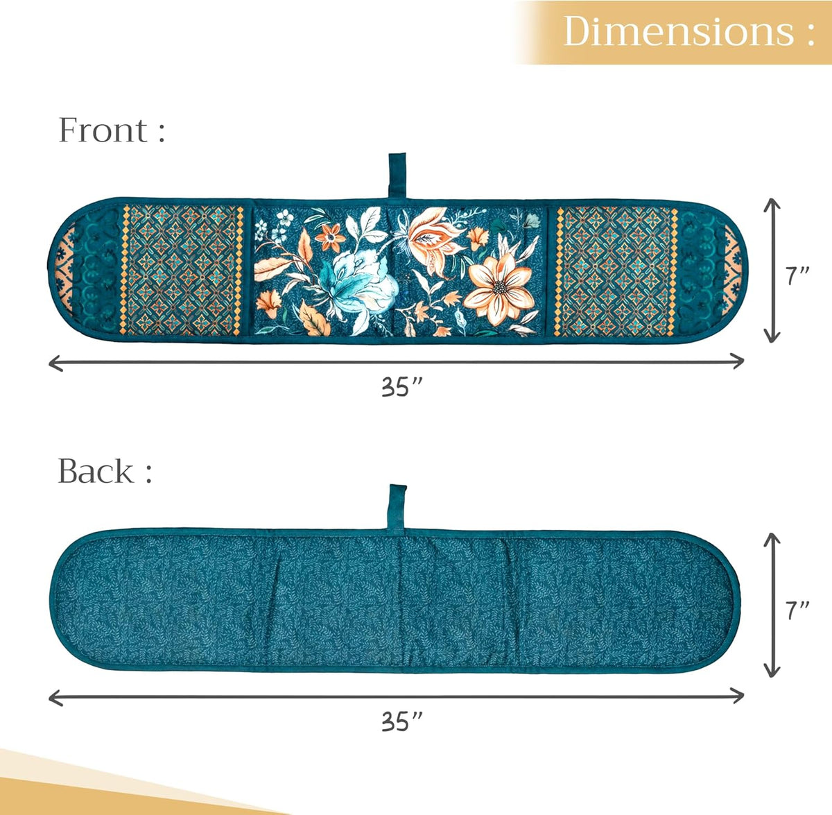 Maison d' Hermine Double Oven Mitts 100% Cotton 7"x35" Double Oven Mitt Heat Resistant BBQ Cooking Gloves with Loop, Baking, Grilling, Home, Kitchen, Handling Hot Pans (Luxury Loft-Dark Teal)