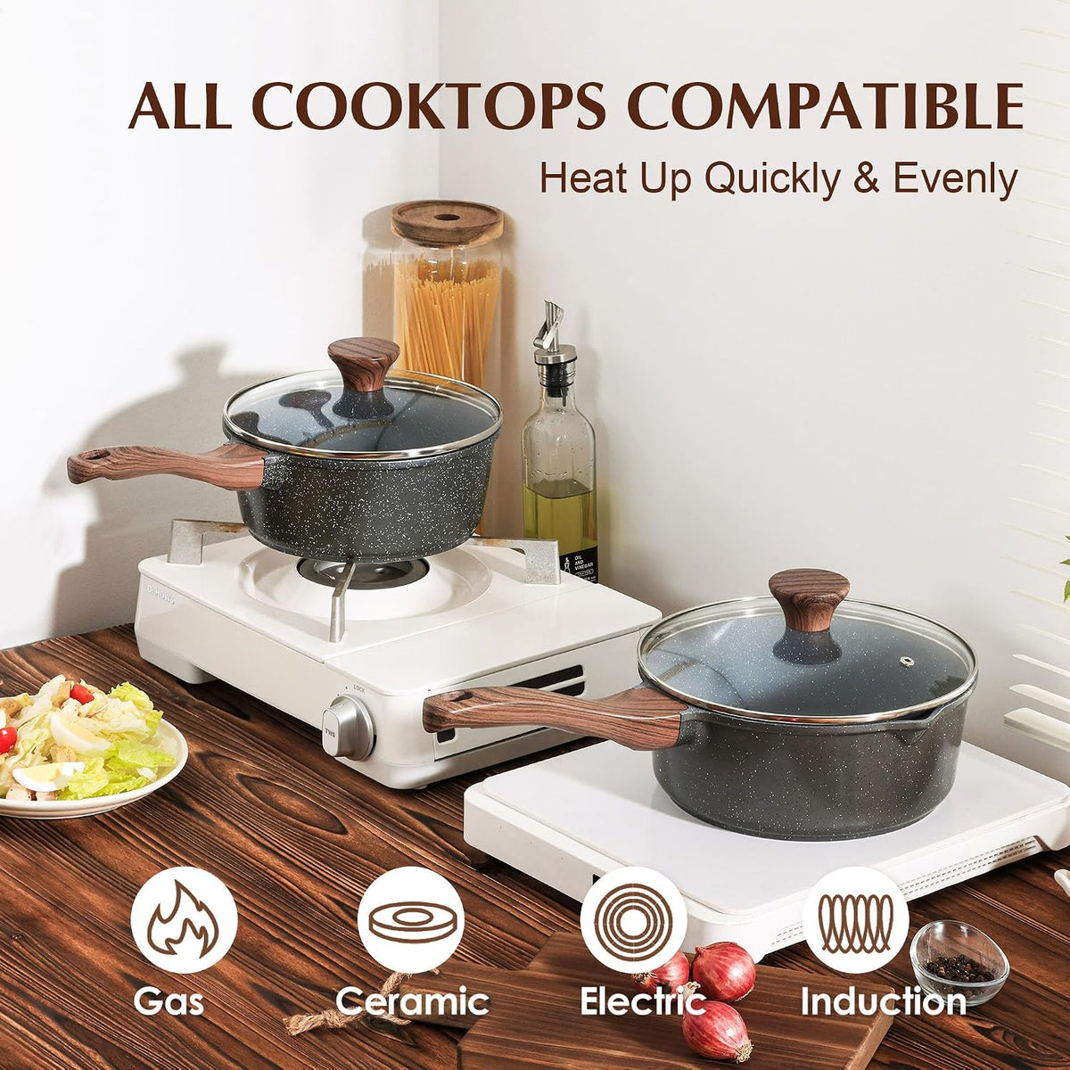 SENSARTE Nonstick Saucepan with Lid, 2.0 Quarts Small Pot with Swiss Granite Coating, Stay-cool Handle, Handy Sauce Pot Small Kitchen Cooking Pot, Induction Comptable, Free of Intentionally Added PFOA