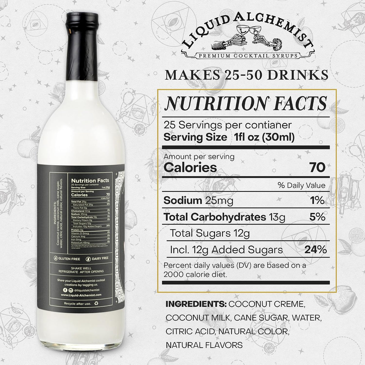 Liquid Alchemist Coconut Syrup for Cocktails | Real Ingredients Make our Coconut Syrup for Drinks a Perfect Pina Colada Mixer | Small Batch, Non-GMO &amp; Vegan | 25.4 Oz Drink Mixer, Pack of 1