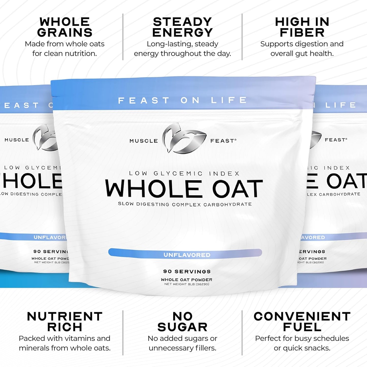 Muscle Feast Whole Oat Powder All Natural &amp; Complex Carb Oat Fiber | Unflavored (8lb) - Non-GMO, Vegan Powdered Oats Slow Digesting Carbohydrate Powder - Supports Steady Energy