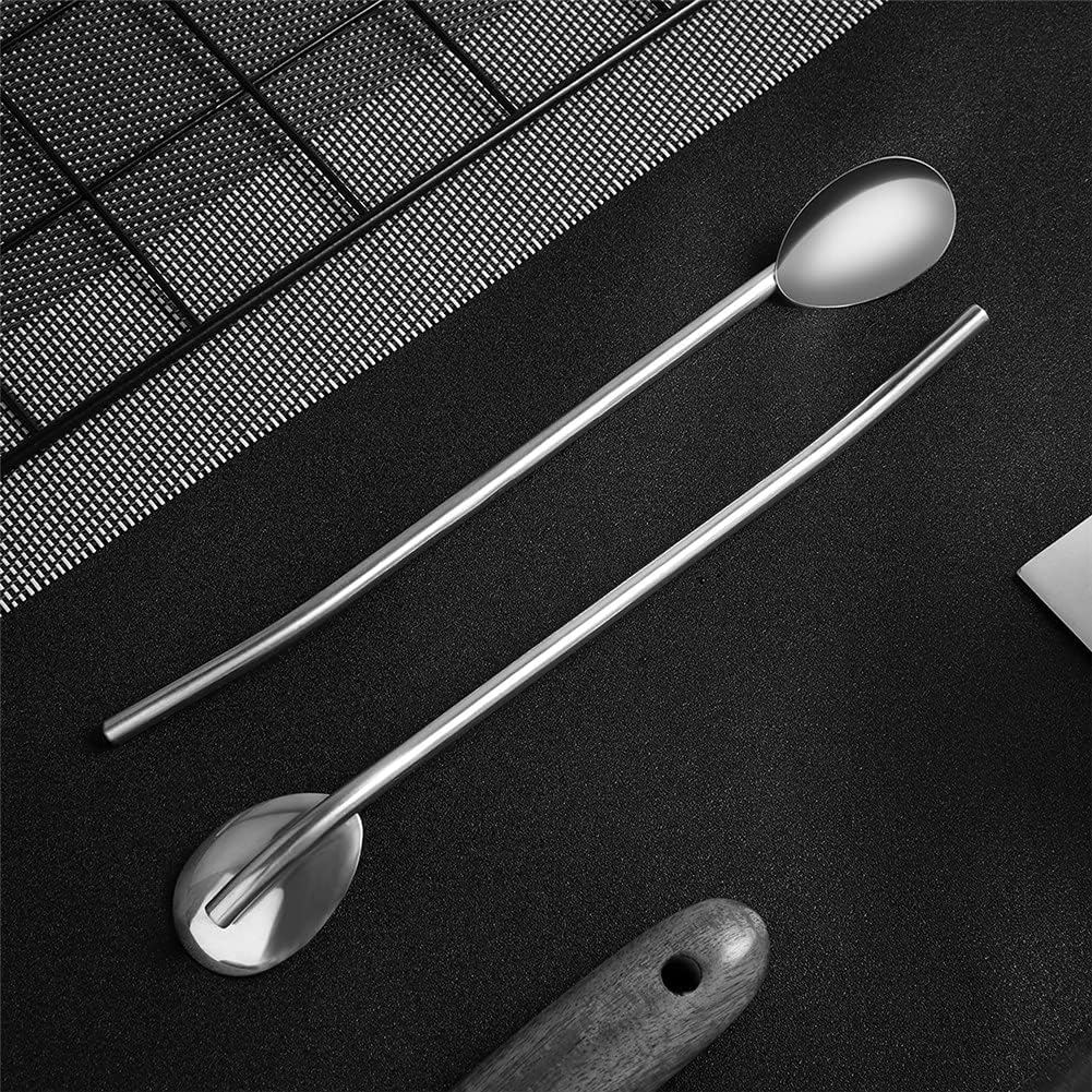 8pcs 2 in 1 Stainless Steel Straws Spoons with 2pcs Cleaning Brushes | Reusable Metall Straws Spoon Snow Cone Straws Drinking Stainless Steel Ice Tea Long Spoons Straws for Cocktail Milkshake