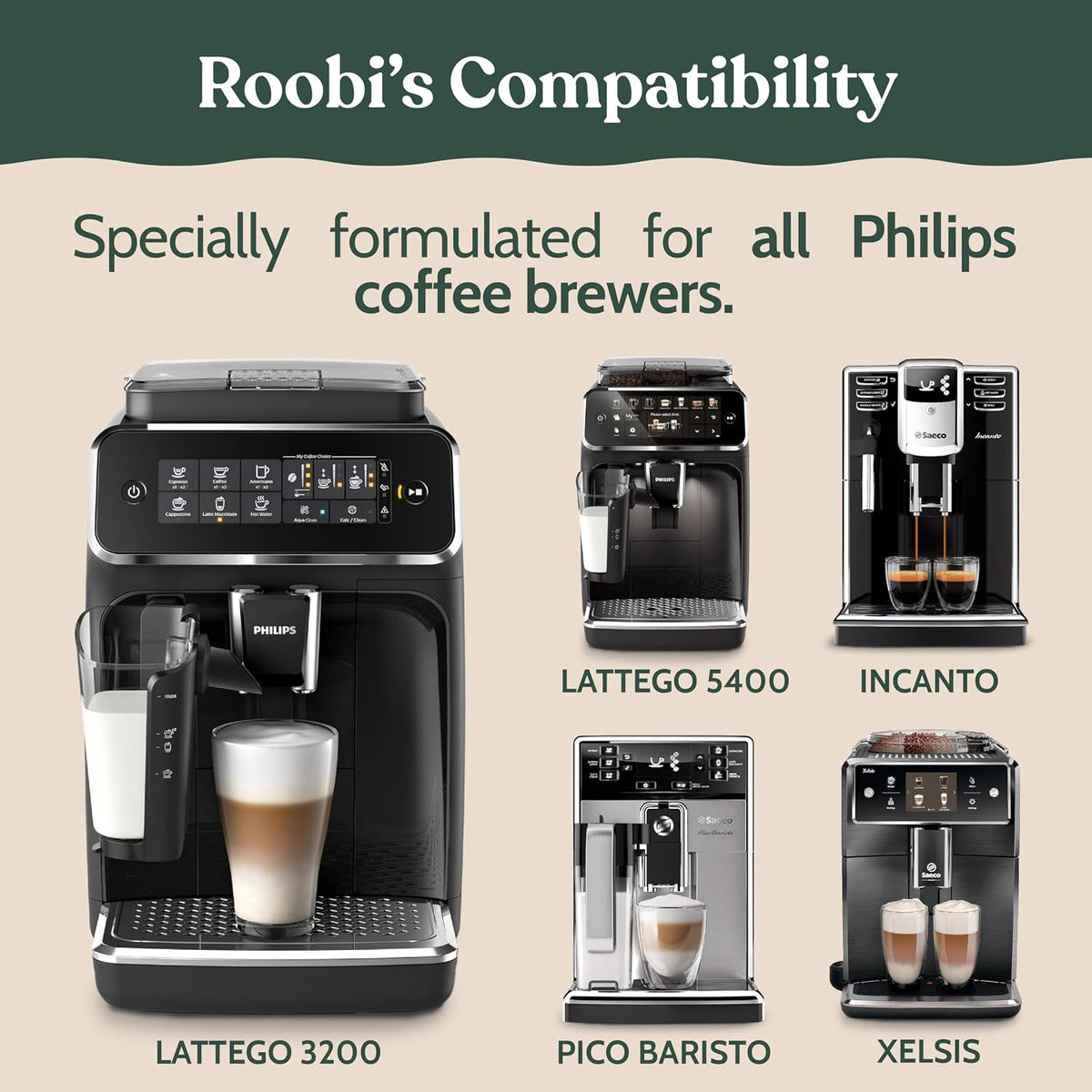 Roobi Philips Compatible Descaling Solution &amp; Cleaner, 2 Pack | Specially Formulated for Philips Espresso Machines &amp; Saeco, Carbon Neutral Descaler Kit, 2 Uses per Bottle