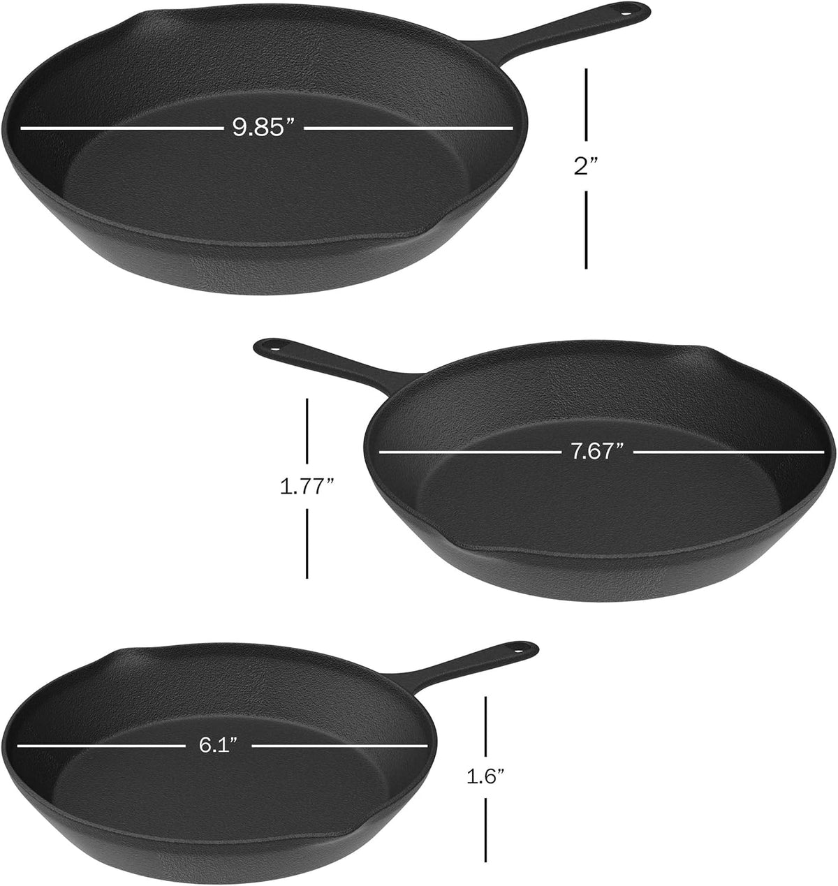 Pre Seasoned Cast Iron Skillets - 3 Pan Set - 9 inches
