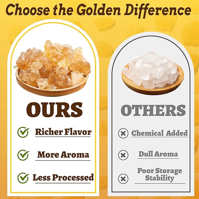 16oz Yellow Rock Sugar Crystals - 100% Natural Made from Cane Sugar, Medium-Sized Rock Sugar Crystals for Pho, Tea, Coffee, Cake, 黄冰糖