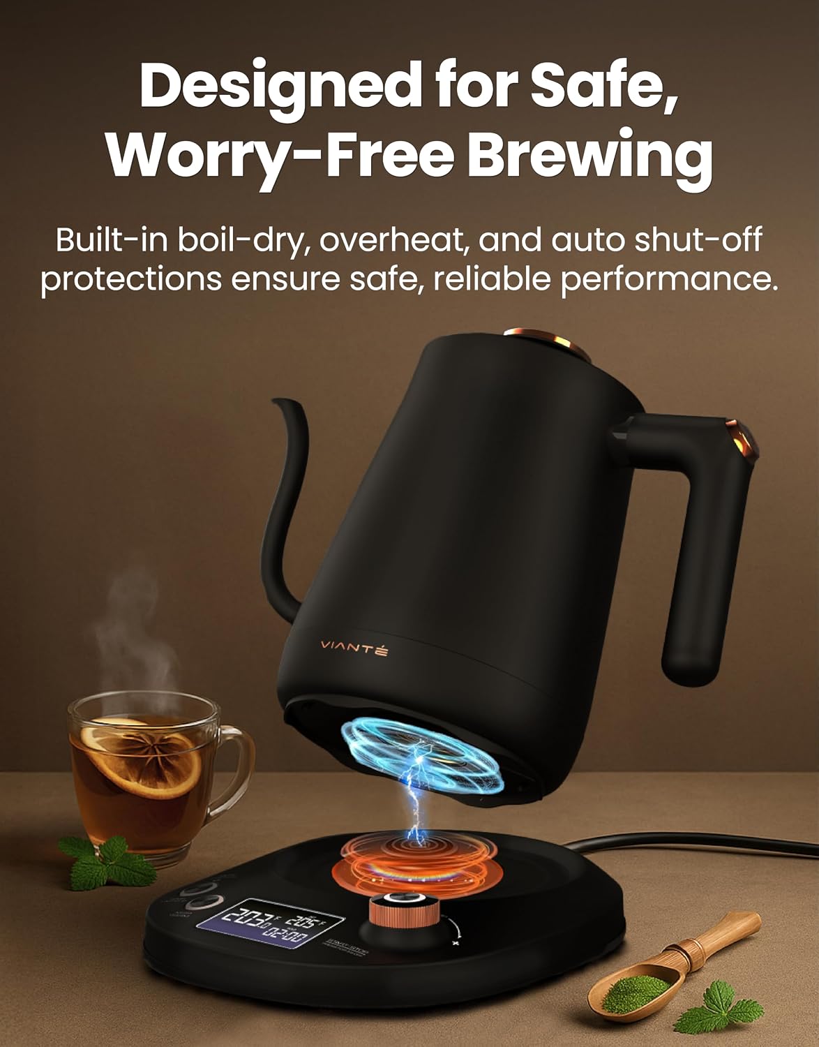 Viante Electric Gooseneck Kettle 0.8L, Pour Over Coffee &amp; Tea, Temp Control