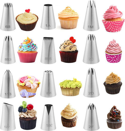 12PCS Piping Tips Set, Food Grade and Premium Stainless Steel Large Piping Tips for Baking Cupcakes, Cake Decorating,