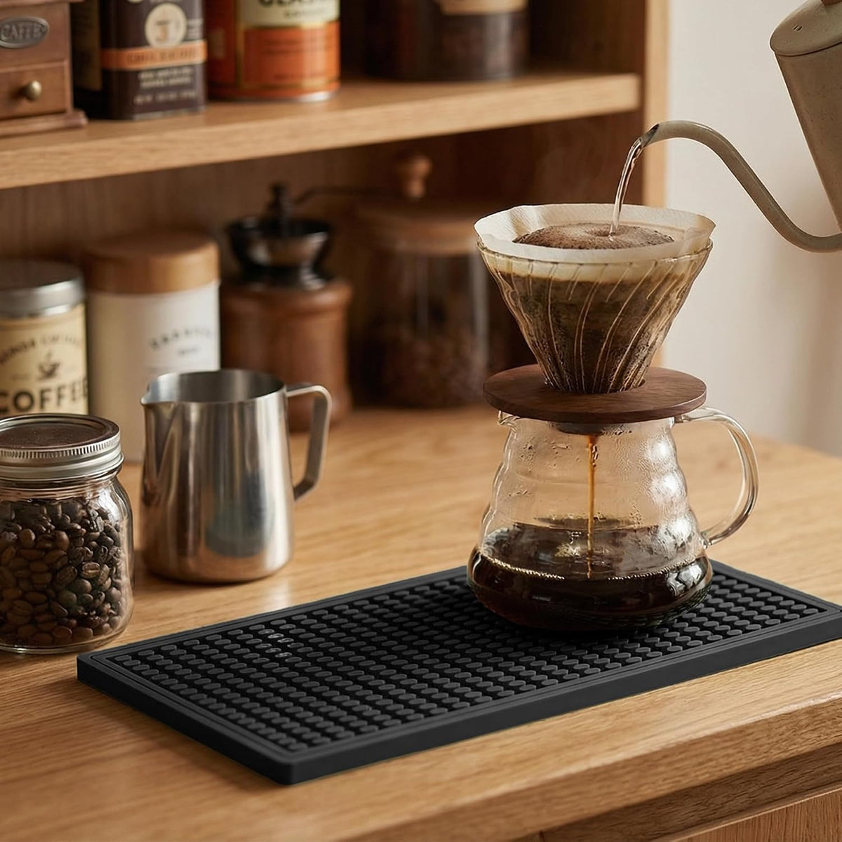 ZJWZLG Bar Mat 5.9"x11.8"(2Pcs) Non-Slip Rubber Bar Mat, Spill Proof &amp; Flat Design,Easy to Clean Textured Surface for Home Bar,Coffee Station, Bartending - Protects Countertops &amp; Glassware (Black).