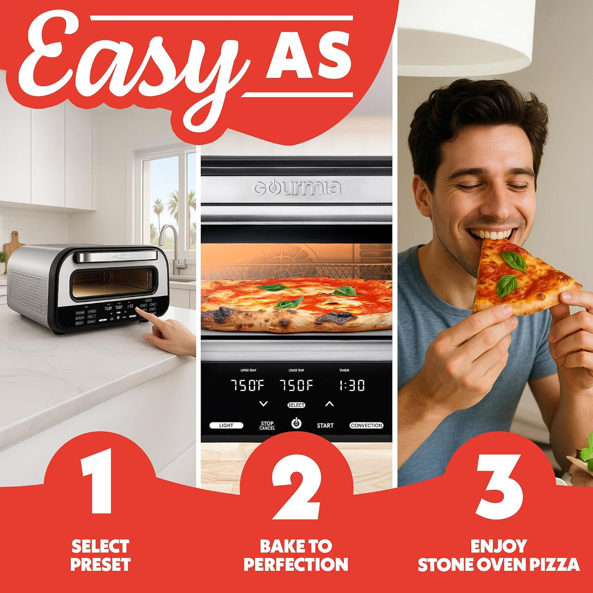 Gourmia Indoor Pizza Oven Air Fryer Toaster – 1800W Countertop Multi-Cooker with Pizza Stone, Digital Controls & 6 Presets – Bake, Toast, Broil, Dehydrate & More