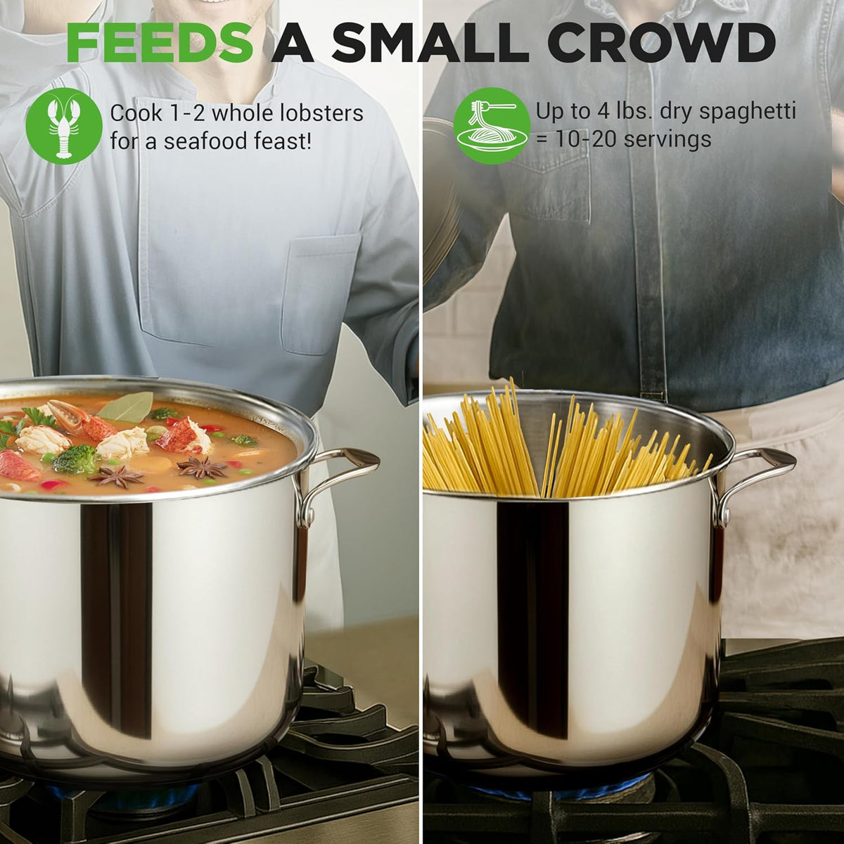NutriChef 12-Quart Stainless Steel Stock Pot - 18/8 Food Grade Stainless Steel Heavy Duty Induction - Large Stockpot for Stews, Simmering & Soups with See Through Lid, Dishwasher Safe - NCSP12