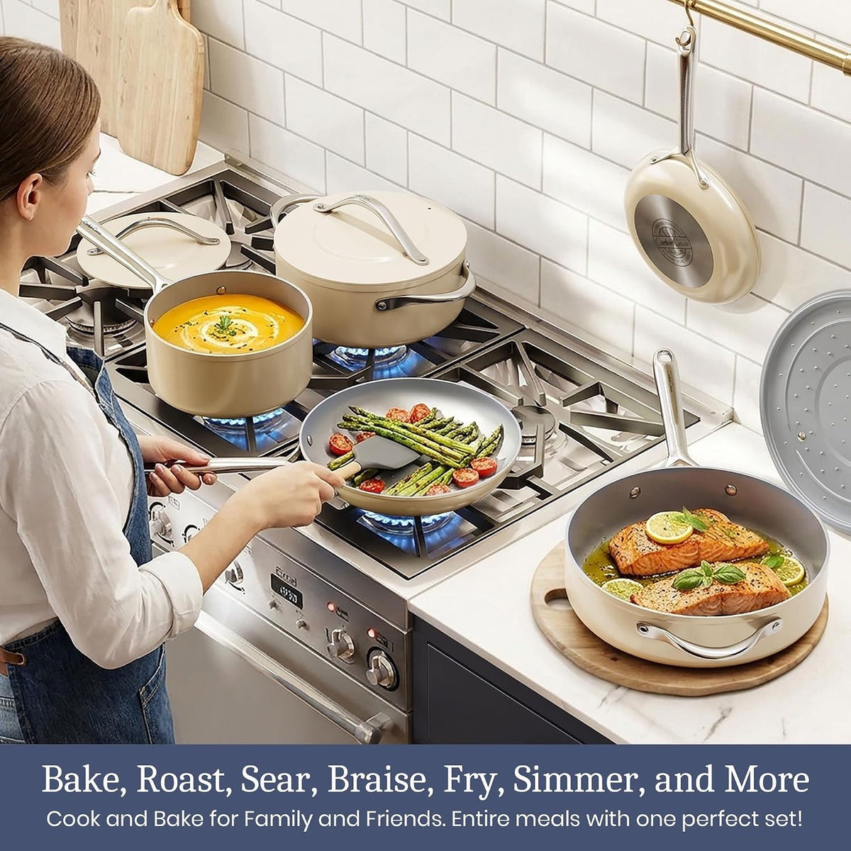 Nonstick Ceramic Frying Pan 10 Inch for Induction Cooktop - Non Toxic, PTFE/PFOA/PFAS Free, Oven & Dishwasher Safe up to 500°F - Non Stick Small Skillet with Stay-Cool Handle - Cream