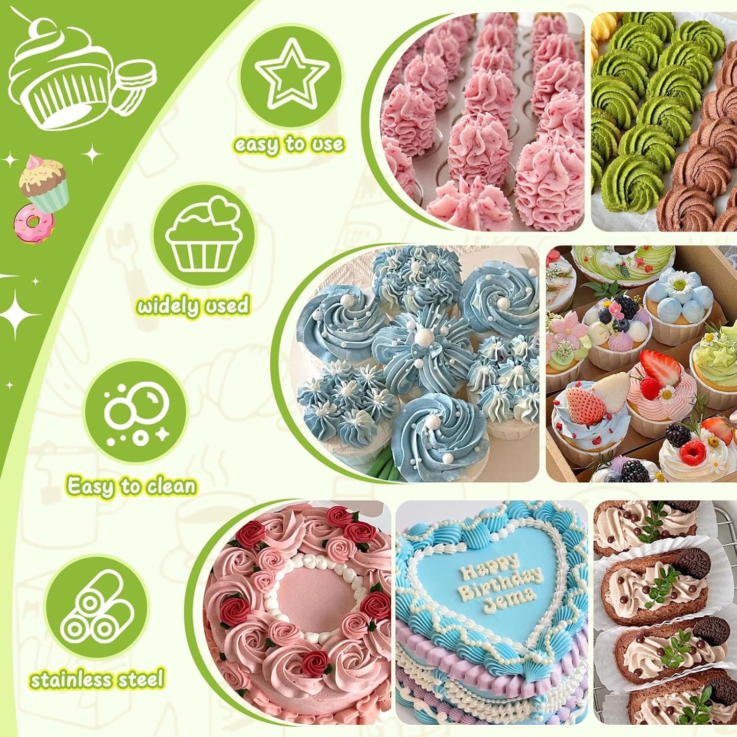FANTEXY Dessert Decorating Syringe Set, Stainless Steel Icing Piping Kit | Cake Decorating Tools, 6 Piping Icing Nozzles, Cupcake Decorating Kit