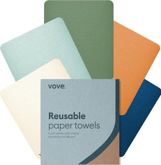 Vove Swedish Dishcloths 5-Pack, Coastal Calm - FSC Certified Cellulose & Cotton, Oeko-TEX Standard 100, Reusable Washable