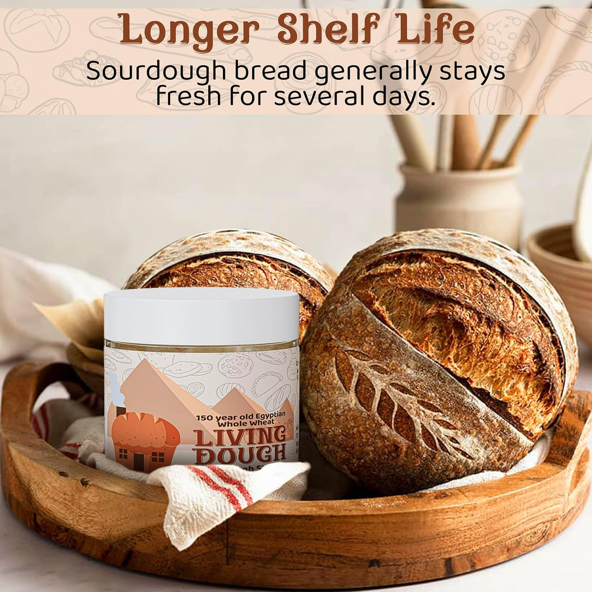 150 Year Old Egyptian Fresh Whole Wheat Sourdough Starter for Baking, 3.5Oz | Easy to Use, Active &amp; Live Organic Sourdough Starter for Artisan Bread, Pizza Dough, Waffles, Homemade Bread Recipes &amp; More