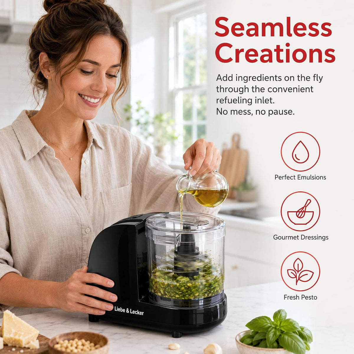 Liebe&Lecker Mini Food Processor,1.5 Cup Mini Chopper for Cutting Vegetable, Garlic,Onion and Meat