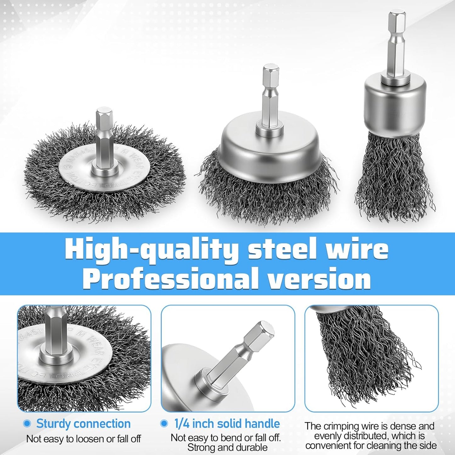 21 Packs Carbon Steel Wire Wheel Brush with 1/4-Inch Hex Shank Cup Pen Wheel Brush Set
