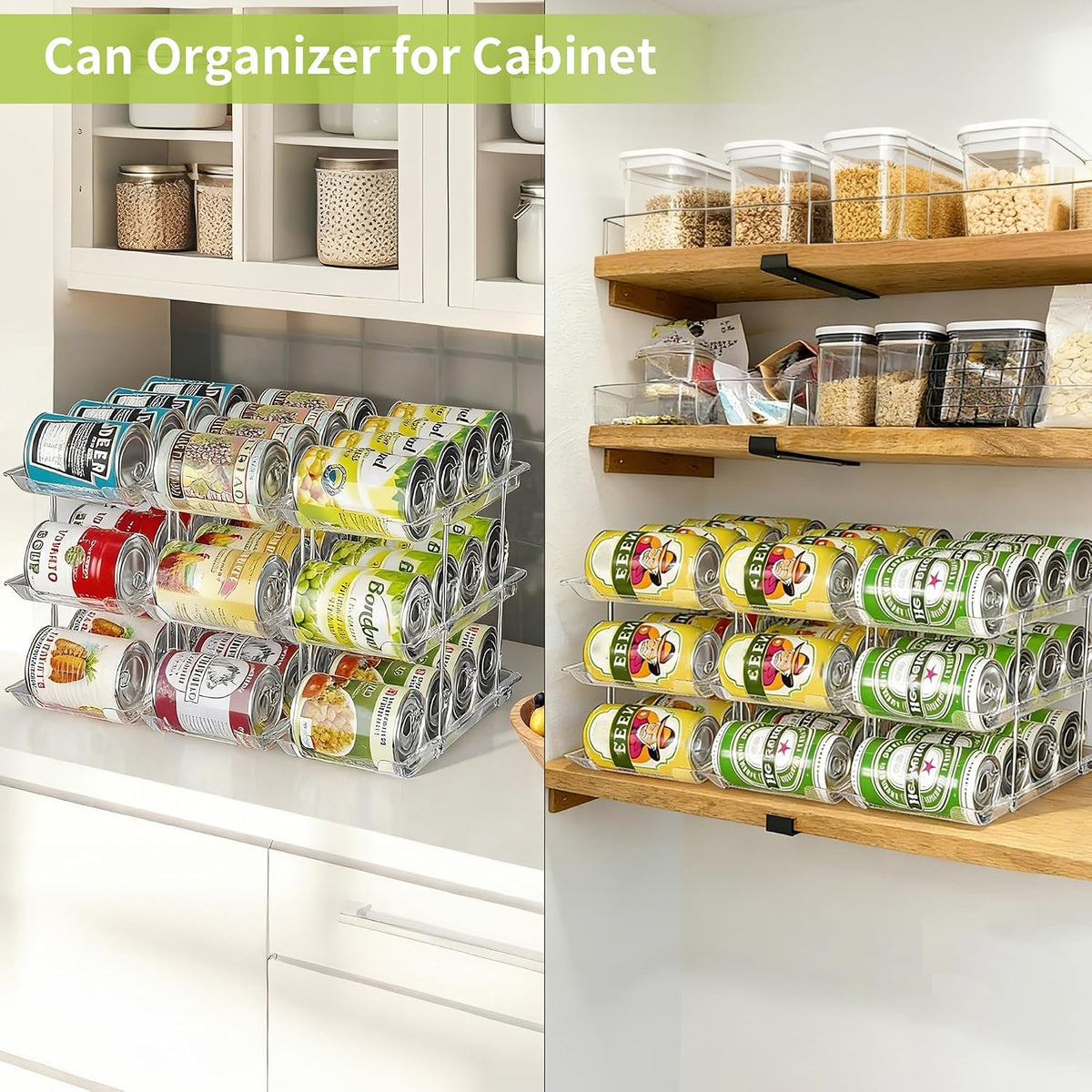 Can Organizer for Pantry Soda Can Organizer Automatic Rolling Food Pantry Storage Rack Can Dispenser for Fridge Holds 24 Cans, Fits 5.8-Inch Soda and Can, Set of 6