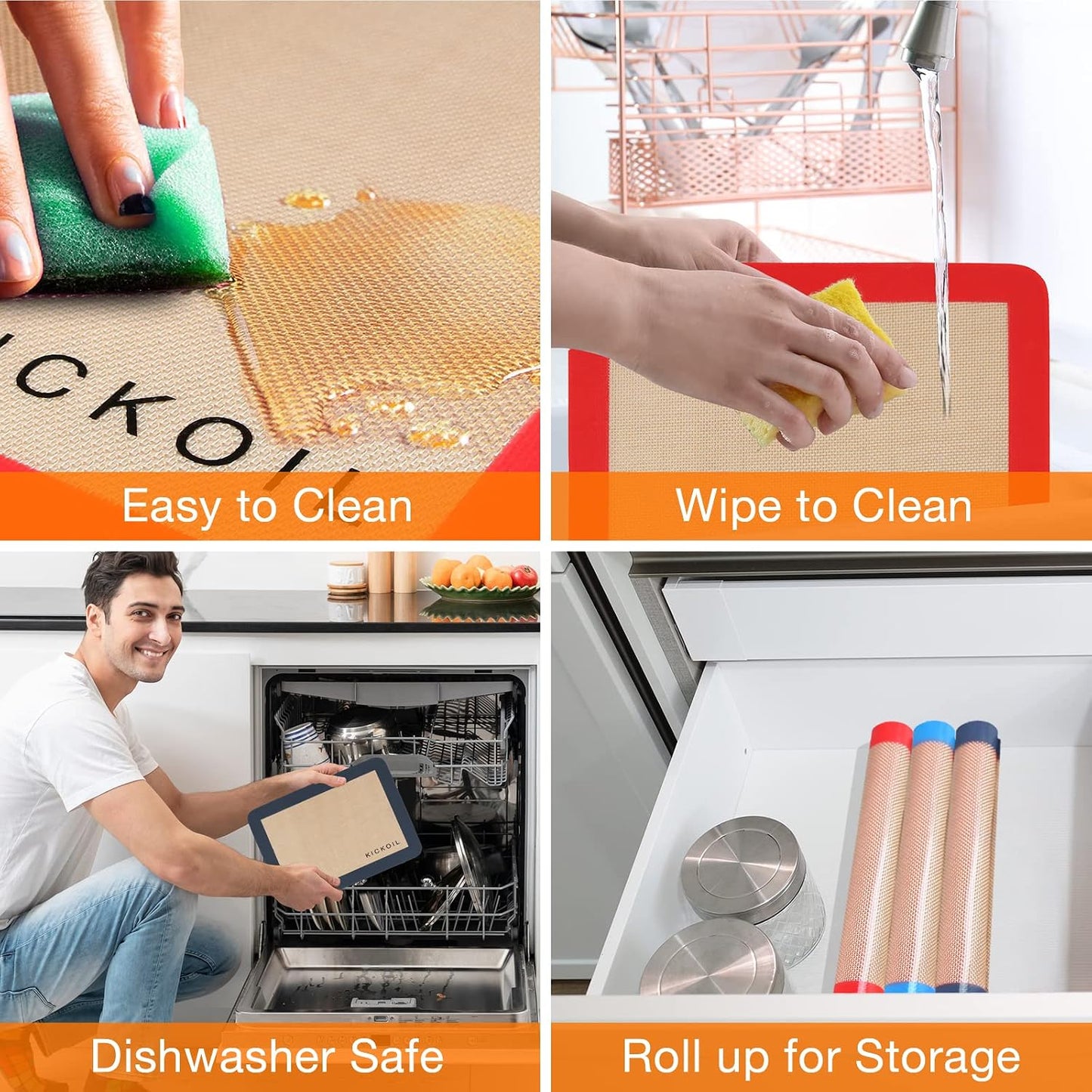 Silicone Baking Mats Set of 3, Non-Stick Reusable BPA-Free Oven Liners | Non Slip Silicone Baking Sheet for Cookies, Macarons, Bread and Pastry, Dishwasher Safe, 11.6'' x 8.5''(Quarter)