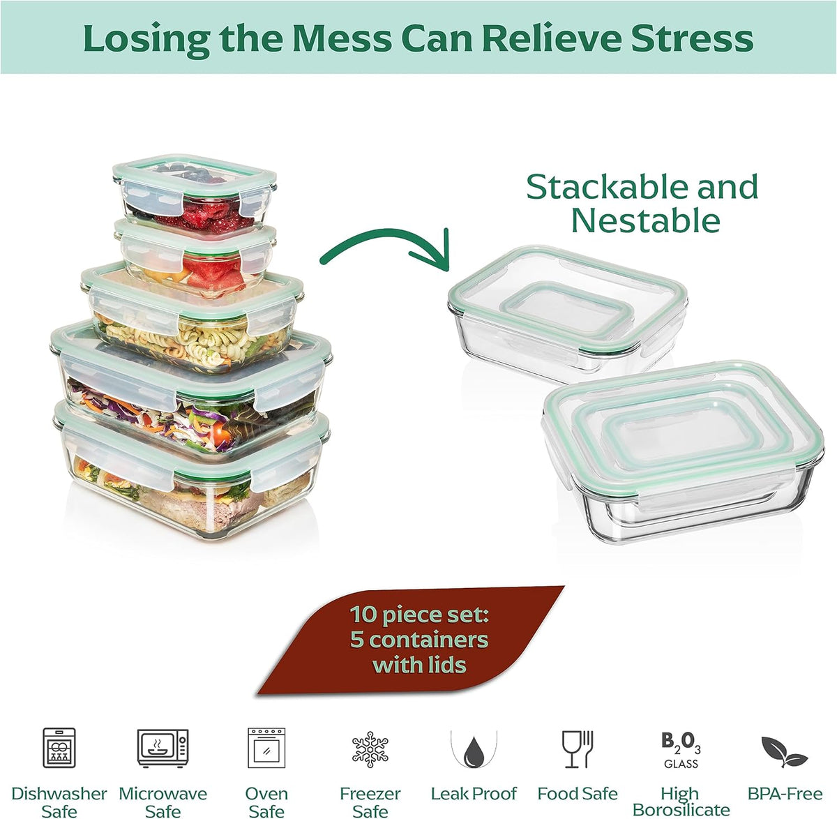 Fusion Gourmet Family Pack - Glass Storage Containers - Airtight 5 Pack
