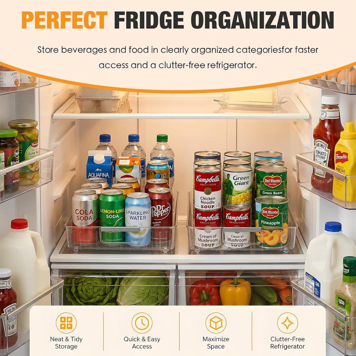 Refrigerator Organizers and Storage Roll Out Storage Bins Fridge Organizer with Wheels BPA-Free Clear Plastic Storage Bins Pantry Organizers and Storage 2 Pack