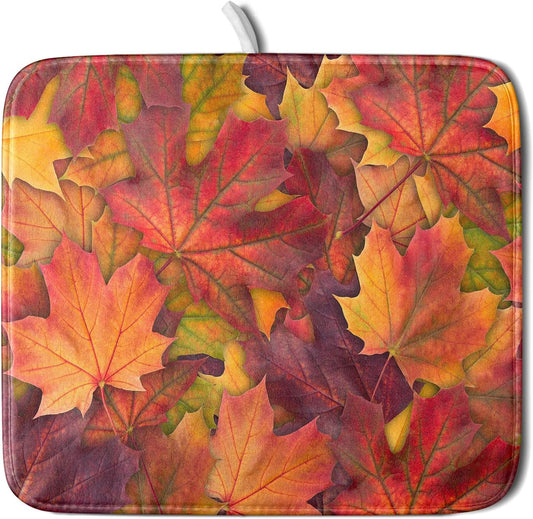 Colorful Autumn Maple Leaves Dish Drying Mat for Kitchen Counter Fall Drying Mat 16 x 18 Inch with Absorbent Reversible