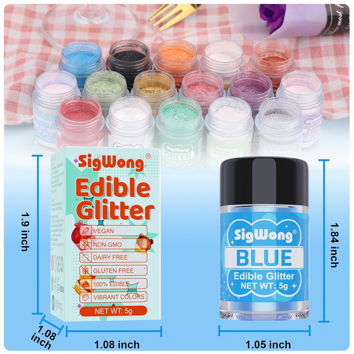 Blue Edible Glitter - 5g Food Grade Cake Decorating Shimmering Glitter, Edible Sprinkle Luster Dust for Drinks, Chocolates, Fondant, Strawberries, Cupcakes, Candy, Halloween Cookie - Vegan