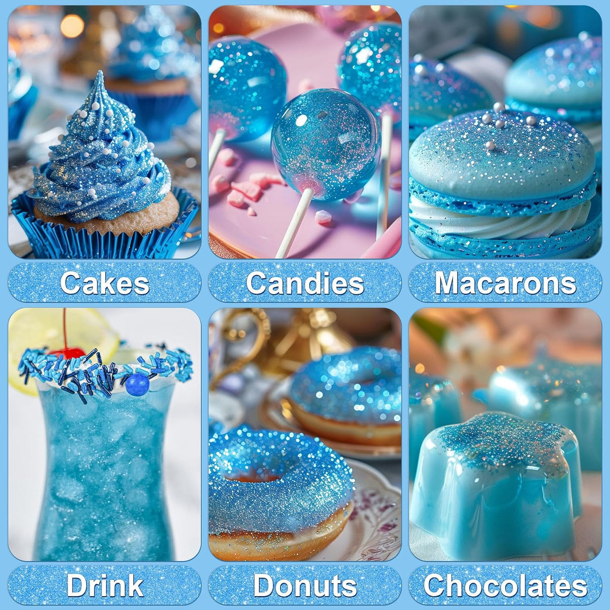 Blue Edible Glitter - 5g Food Grade Cake Decorating Shimmering Glitter, Edible Sprinkle Luster Dust for Drinks, Chocolates, Fondant, Strawberries, Cupcakes, Candy, Halloween Cookie - Vegan