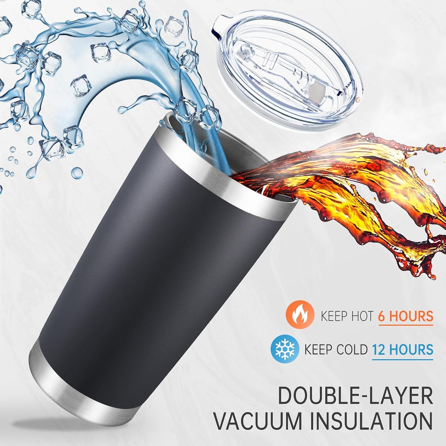 20 oz Tumblers Bulk Stainless Steel Tumbler with Lid Double Wall Vacuum Insulated Coffee Mug 20oz Powder Coated Cup for Hot and Cold Drinks, Black, 12 pack | Black, 20oz Insulated Coffee Mug, Double Wall Vacuum, Powder Coated Cup, for Hot and Cold Drinks