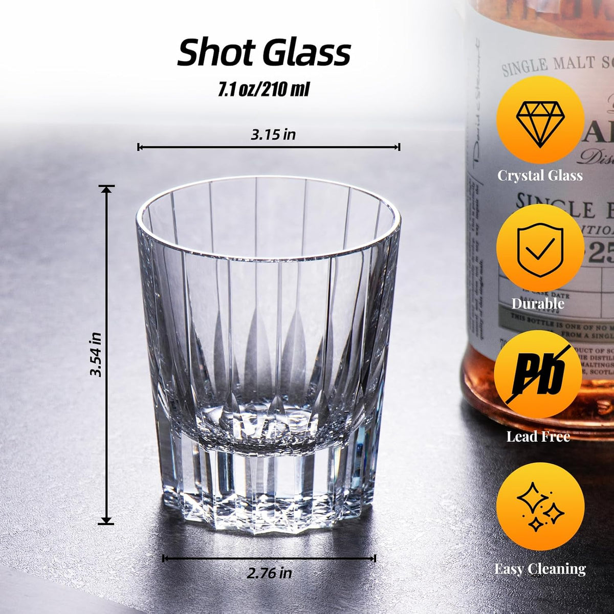 KAMMAK Crystal Whiskey Glasses Set of 2, Handcrafted 7.1oz Old Fashioned Glasses Stemless, Luxury Hand Blown Cocktail Glasses, Scotch Cup for Women, Men Gift for Bourbon Barware, Home Bar